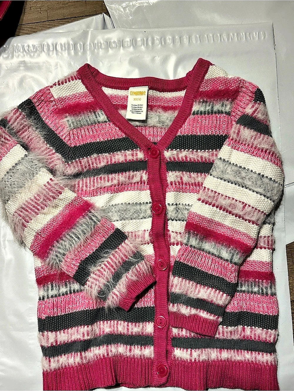 Gymboree Girls Striped Cardigan in Pink & Gray Size XS (4)